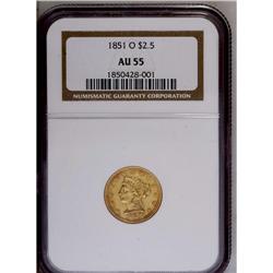 	1851-O $2 1/2 AU55 NGC. Breen-6214, Doubled Date. A mo 1851-O