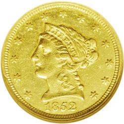 	1852-C $2 1/2 AU55 NGC. Variety 14-I. This smooth stra 1852-C