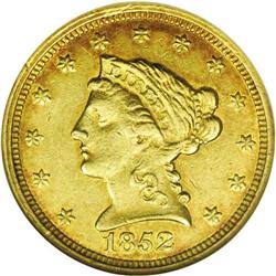 	1852-C $2 1/2 AU58 NGC. Variety 14-I, the only known d 1852-C