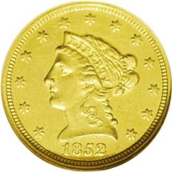 	1852-C $2 1/2 AU58 NGC. Variety 14-I. A delightfully c 1852-C