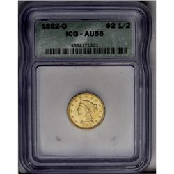 	1852-O $2 1/2 AU55 ICG. Breen-6219, "Extra Heavy O," w 1852-O