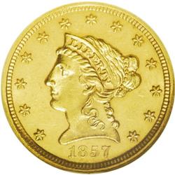 	1857 $2 1/2 MS64 NGC. A lustrous example that has brig 1857