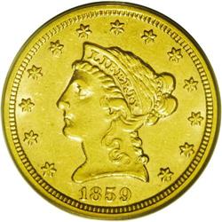 	1859-S $2 1/2 AU55 PCGS. Many of the San Francisco iss 1859-S