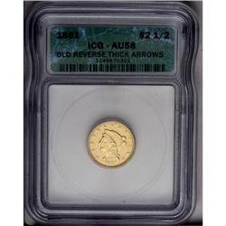 	1861 $2 1/2 Old Reverse, Type One AU58 ICG. A new reve 1861