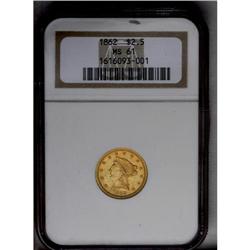 	1862 $2 1/2 MS61 NGC. Rich peach-gold surfaces display 1862