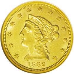 	1862/1 $2 1/2 AU58 NGC. It is highly unusual that we h 1862/1