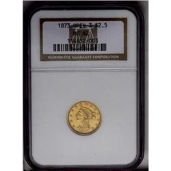 	1873 $2 1/2 Open 3 MS62 NGC. Pretty copper-orange surf 1873