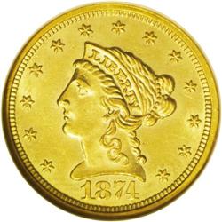 	1874 $2 1/2 MS61 NGC. Even though only 3,940 pieces we 1874