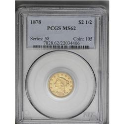 	1878 $2 1/2 MS62 PCGS. Soft satiny luster covers both 1878