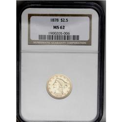 	1878 $2 1/2 MS62 NGC. A lustrous Mint State example wi 1878