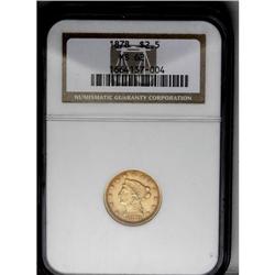 	1878 $2 1/2 MS62 NGC. Frosty yellow-gold luster with a 1878