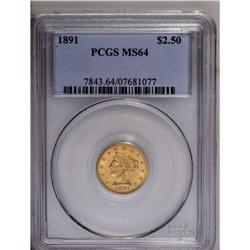 	1891 $2 1/2 MS64 PCGS. A beautiful and lustrous aprico 1891