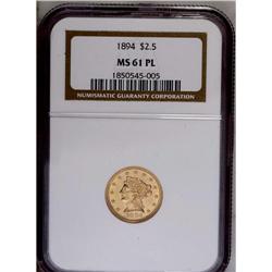 	1894 $2 1/2 MS61 Prooflike NGC. Well struck with plent 1894