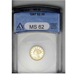 	1897 $2 1/2 MS62 ANACS. Lustrous and well struck with 1897
