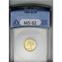 	1899 $2 1/2 MS62 ANACS. Well struck with enticing, dee 1899