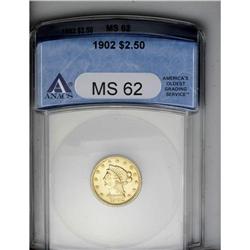 	1902 $2 1/2 MS62 ANACS. Bright and satiny, with pleasi 1902