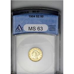 	1904 $2 1/2 MS63 ANACS. Lustrous and frosty, the yello 1904