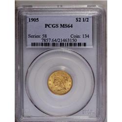 	1905 $2 1/2 MS64 PCGS. The lustrous green-gold surface 1905