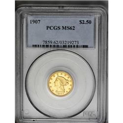 	1907 $2 1/2 MS62 PCGS. Deep olive-orange toning adorns 1907