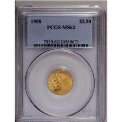 	1908 $2 1/2 MS62 PCGS. Apricot-gold patination reveals 1908