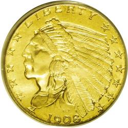 	1908 $2 1/2 MS65 PCGS. A fully lustrous Gem example wi 1908