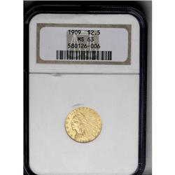 	1909 $2 1/2 MS63 NGC. Softly granular surfaces, typica 1909