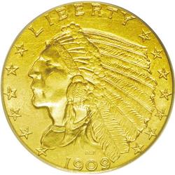 	1909 $2 1/2 MS64 PCGS. Brilliant and well struck with 1909