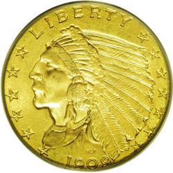 	1909 $2 1/2 MS64 PCGS. This is a soft, frosty near-Gem 1909