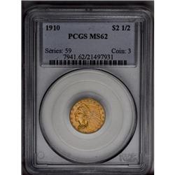 	1910 $2 1/2 MS62 PCGS. A copper-gold example with gree 1910