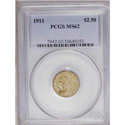 	1911 $2 1/2 MS62 PCGS. Greenish-gold surfaces illustra 1911