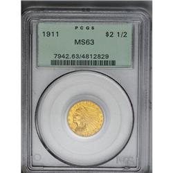 	1911 $2 1/2 MS63 PCGS. Rich orange-gold luster is imbu 1911