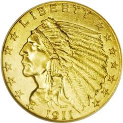 	1911-D $2 1/2 MS62 NGC. A lustrous and smooth almond-g 1911-D