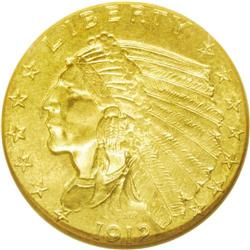 	1912 $2.50 MS63 NGC. A solidly struck specimen with co 1912