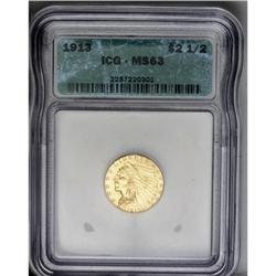 	1913 $2 1/2 MS63 ICG. The 1913 quarter eagle has the h 1913