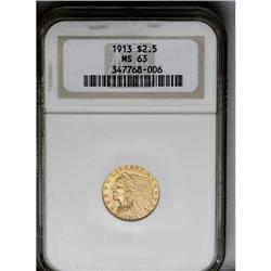 	1913 $2 1/2 MS63 NGC. The satiny surfaces display nice 1913