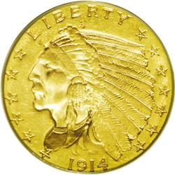 	1914 $2 1/2 MS62 PCGS. A typical example with frosty l 1914