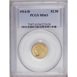 	1914-D $2 1/2 MS63 PCGS. Natural reddish-coppery patin 1914-D
