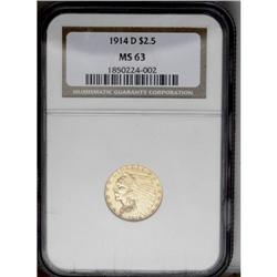 	1914-D $2 1/2 MS63 NGC. Bright yellow-gold patina enli 1914-D