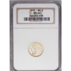 	1915 $2 1/2 MS64 NGC. This exquisite near-Gem has lemo 1915