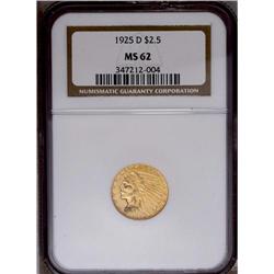 	1925-D $2 1/2 MS62 NGC. Bright, brass-gold surfaces re 1925-D