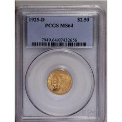 	1925-D $2 1/2 MS64 PCGS. Rich golden-orange color and 1925-D