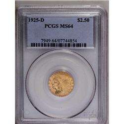 	1925-D $2 1/2 MS64 PCGS. The Indian''s headdress is we 1925-D