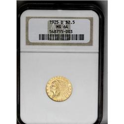 	1925-D $2 1/2 MS64 NGC. A sharply struck near-Gem that 1925-D