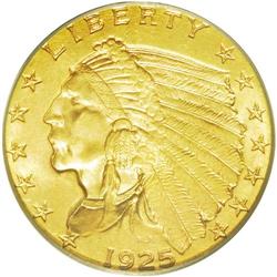 	1925-D $2 1/2 MS65 PCGS. A nicely struck quarter eagle 1925-D