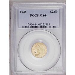 	1926 $2 1/2 MS64 PCGS. This carmel-colored near-Gem fe 1926
