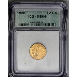 	1926 $2 1/2 MS64 NGC. Rich honey-gold color over frost 1926