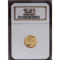 	1927 $2 1/2 MS64 NGC. Bright yellow-gold surfaces disp 1927