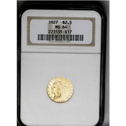 	1927 $2 1/2 MS64 NGC. A pleasing near-Gem with a few s 1927