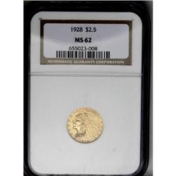 	1928 $2 1/2 MS62 NGC. The penultimate Indian quarter e 1928