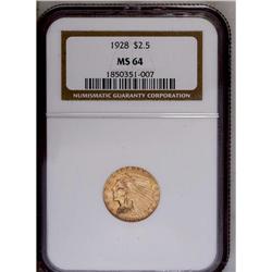 	1928 $2 1/2 MS64 NGC. The lustrous, apricot-gold surfa 1928